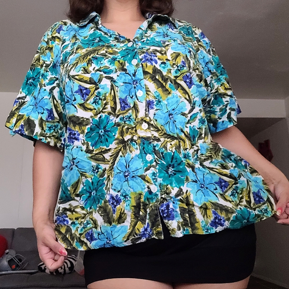 Vintage plus size Hibiscus floral Hawaiian shirt